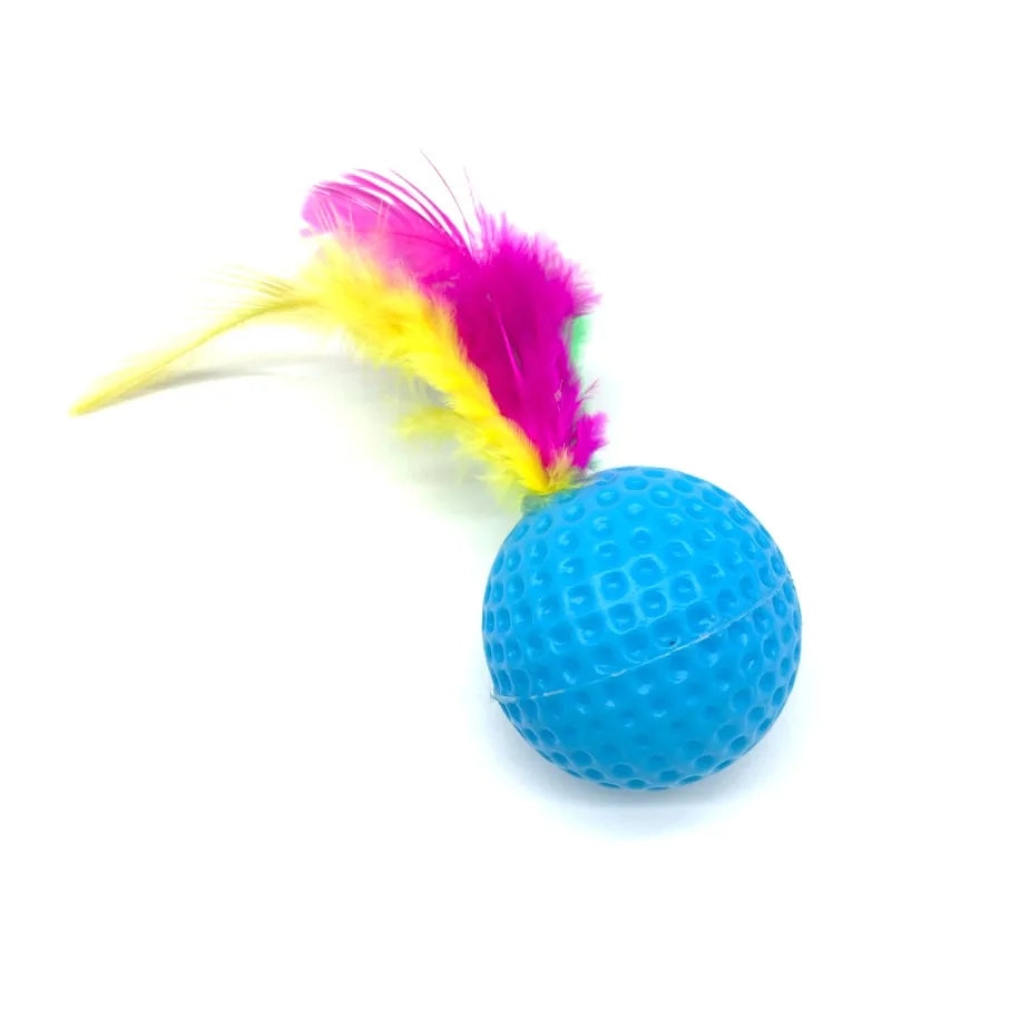 Plastic Golf Ball with Feather Cat Toy Pfoten Plaza