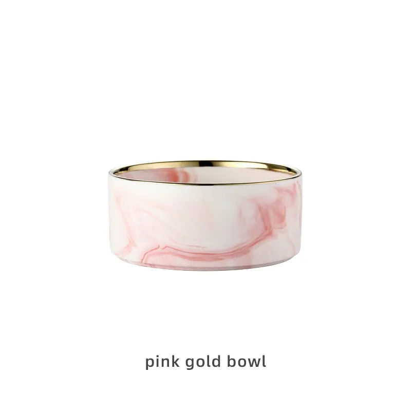 Marbling Ceramic Double Bowl For Pet Pfoten Plaza