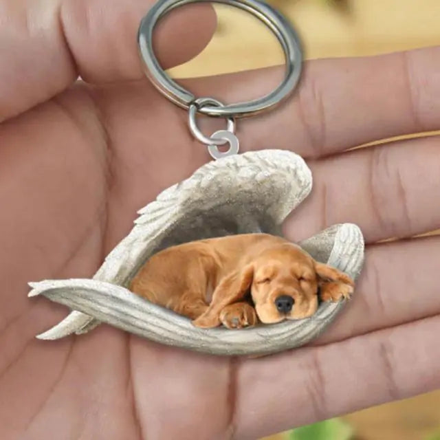 Dog Sleeping Angel Keychains Pfoten Plaza