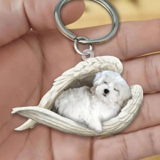 Dog Sleeping Angel Keychains Pfoten Plaza