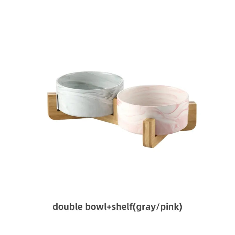 Marbling Ceramic Double Bowl For Pet Pfoten Plaza