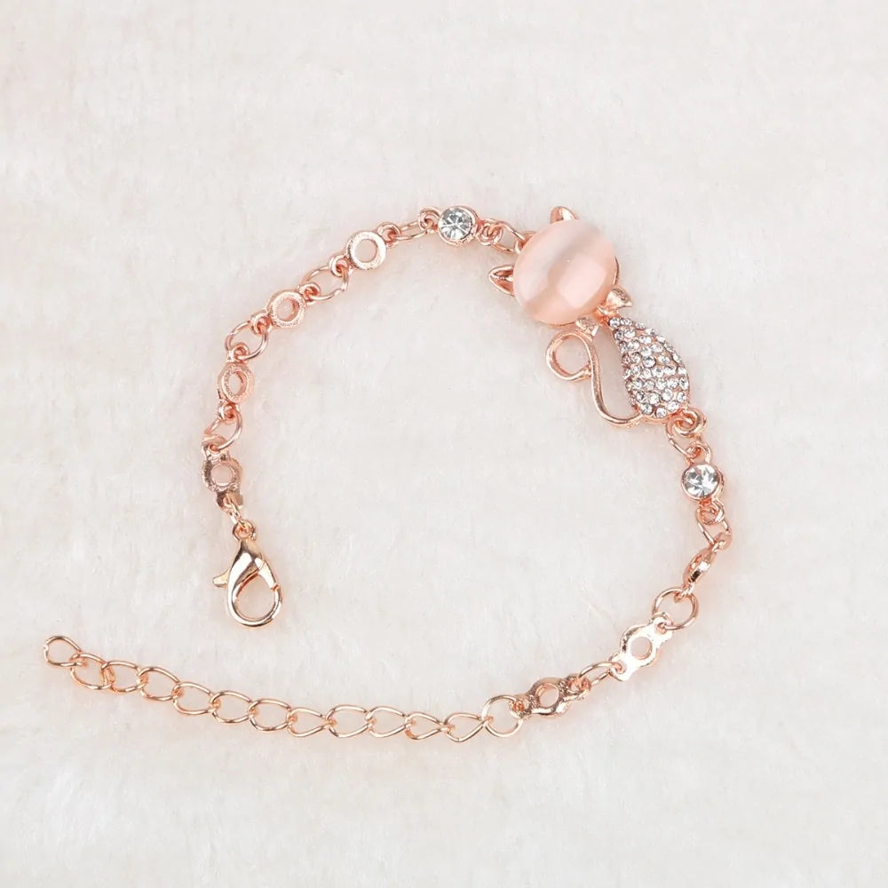 Rose Gold Alloy Lovely Cat Bracelets Pfoten Plaza