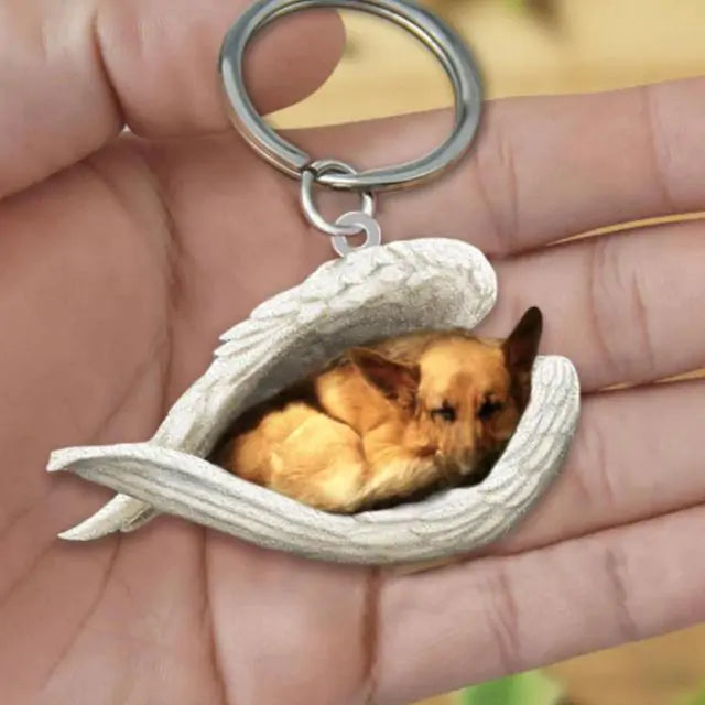 Dog Sleeping Angel Keychains Pfoten Plaza