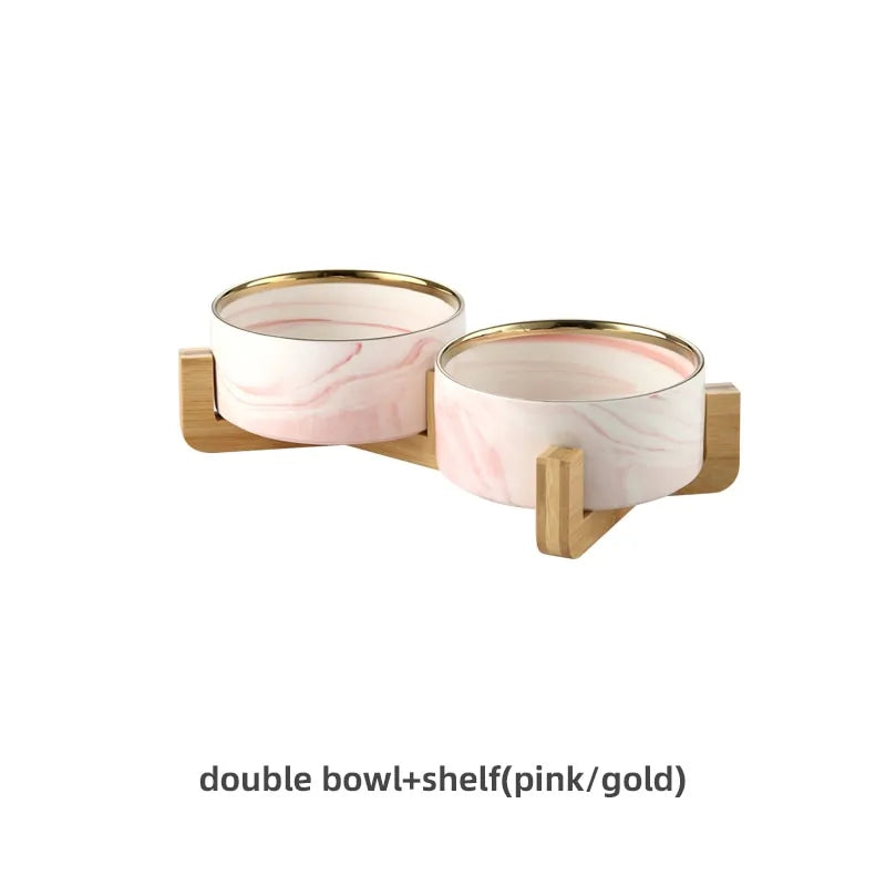 Marbling Ceramic Double Bowl For Pet Pfoten Plaza