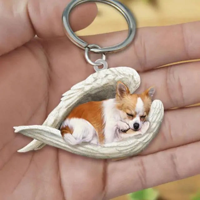 Dog Sleeping Angel Keychains Pfoten Plaza