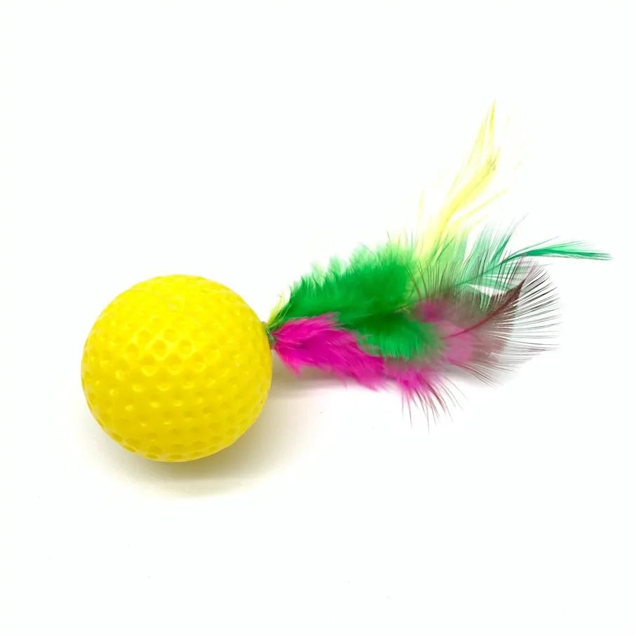 Plastic Golf Ball with Feather Cat Toy Pfoten Plaza