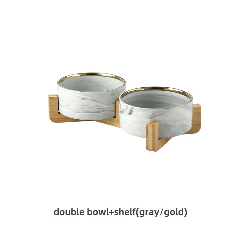 Marbling Ceramic Double Bowl For Pet Pfoten Plaza