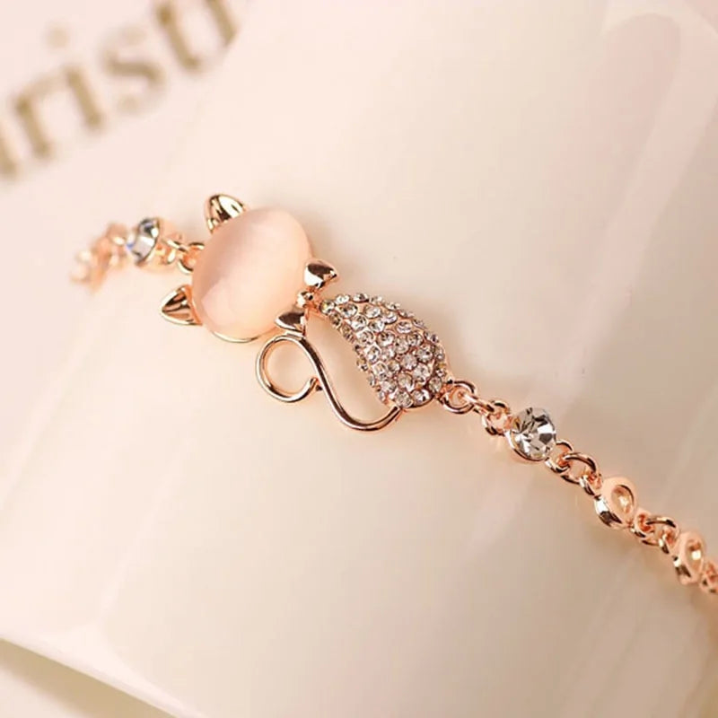 Rose Gold Alloy Lovely Cat Bracelets Pfoten Plaza