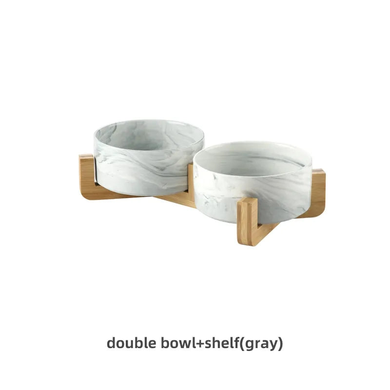 Marbling Ceramic Double Bowl For Pet Pfoten Plaza