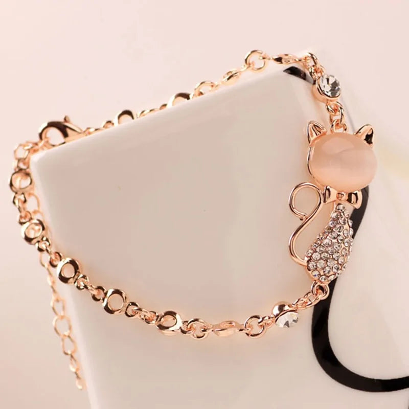 Rose Gold Alloy Lovely Cat Bracelets Pfoten Plaza