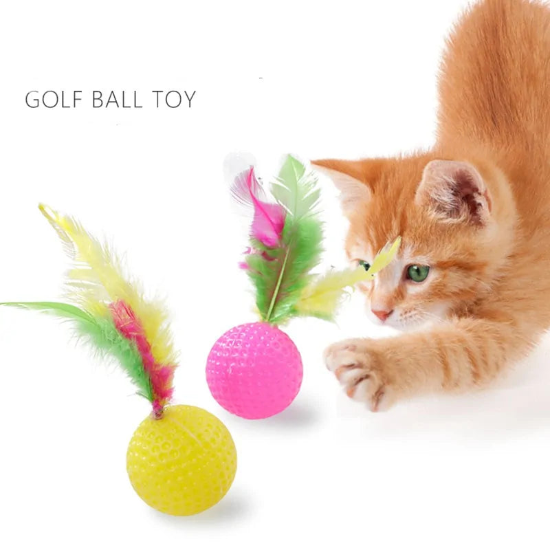 Plastic Golf Ball with Feather Cat Toy Pfoten Plaza