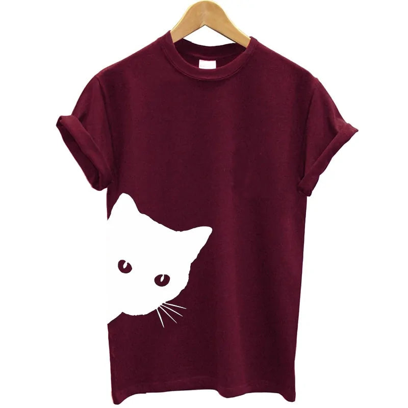 Cat Looking Out Side Print Women's T-shirt Pfoten Plaza