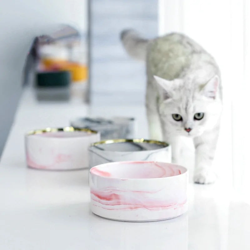 Marbling Ceramic Double Bowl For Pet Pfoten Plaza