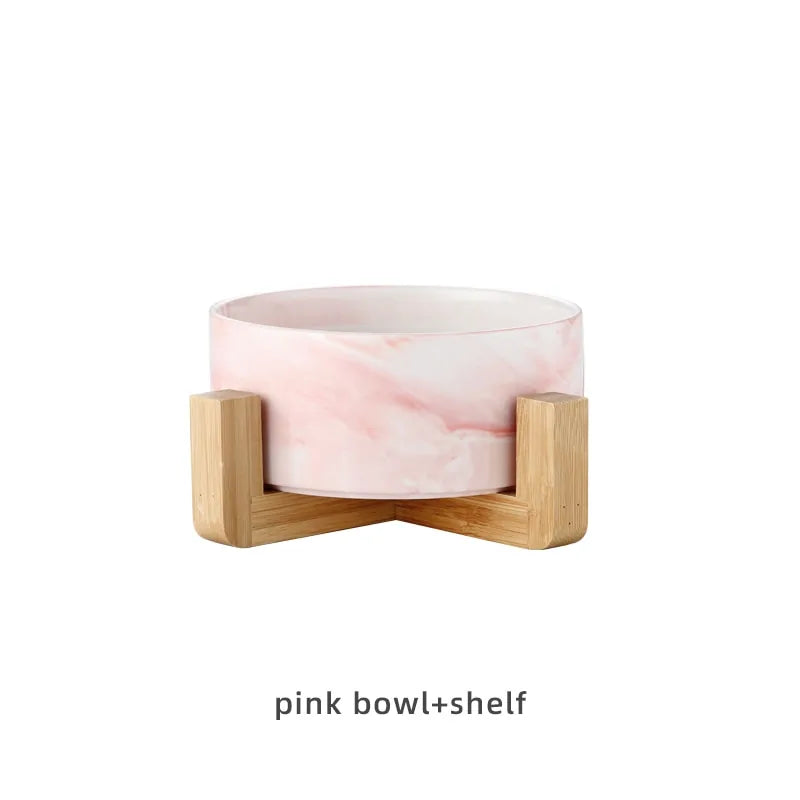 Marbling Ceramic Double Bowl For Pet Pfoten Plaza