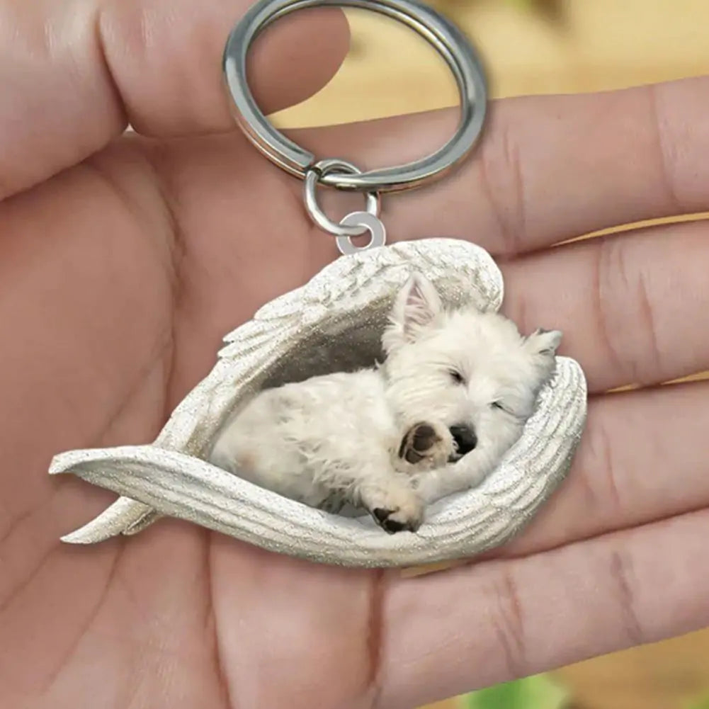 Dog Sleeping Angel Keychains Pfoten Plaza