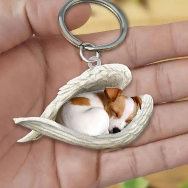 Dog Sleeping Angel Keychains Pfoten Plaza