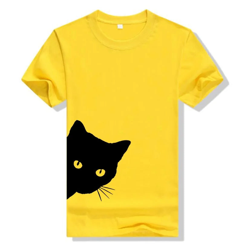 Cat Looking Out Side Print Women's T-shirt Pfoten Plaza