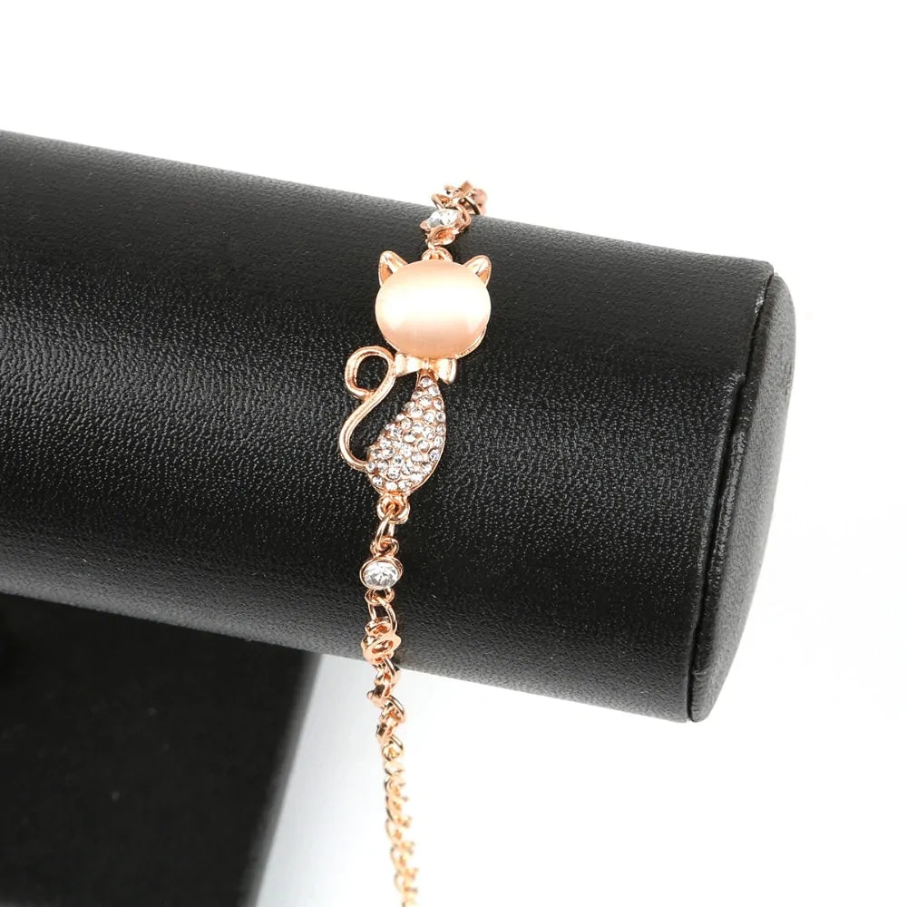 Rose Gold Alloy Lovely Cat Bracelets Pfoten Plaza