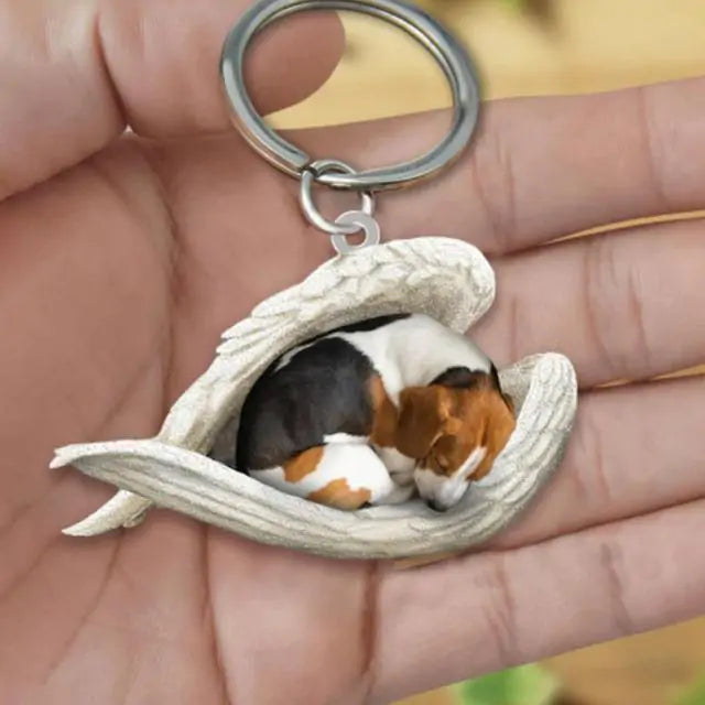 Dog Sleeping Angel Keychains Pfoten Plaza