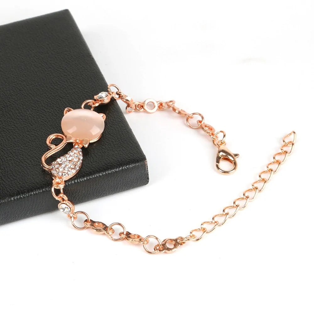 Rose Gold Alloy Lovely Cat Bracelets Pfoten Plaza