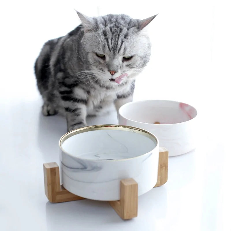 Marbling Ceramic Double Bowl For Pet Pfoten Plaza